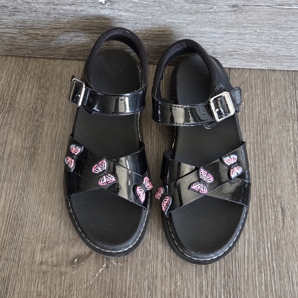 Wonder Nation Black Patent Platform Sandals with Pink Butterfly Accents Size 3 - Picture 3 of 9